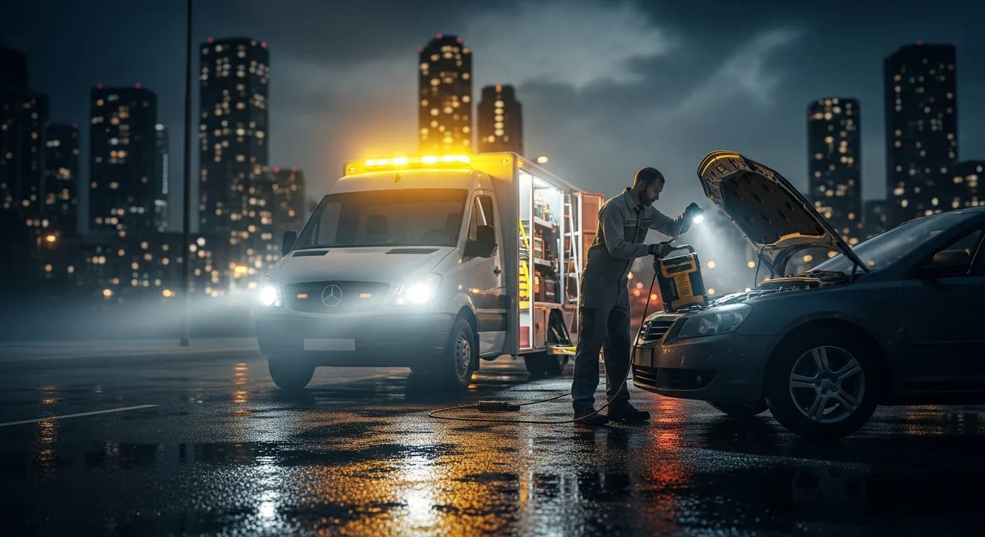 Adana acil akü yardım servisi aracı yolda kalan otomobile takviye yapıyor